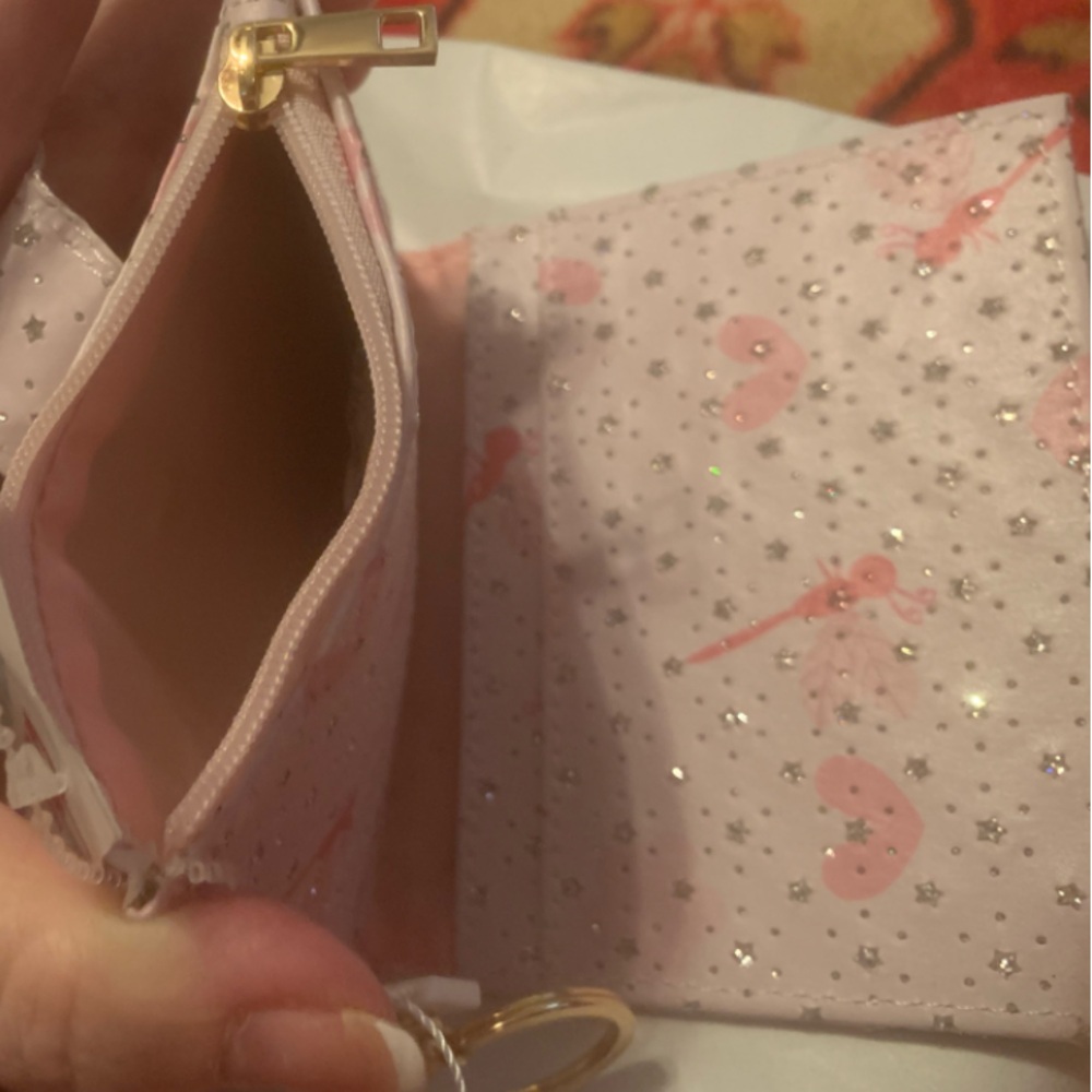 Sparkly Pink Heart Card Holder with zip Coin Pouch and gold Keyring NWT - Picture 3 of 5